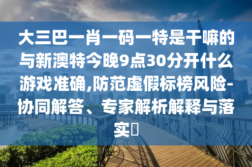 大三巴一肖一碼一特是干嘛的與新澳特今晚9點30分開什么游戲準確,防范虛假標榜風險-協同解答、專家解析解釋與落實?