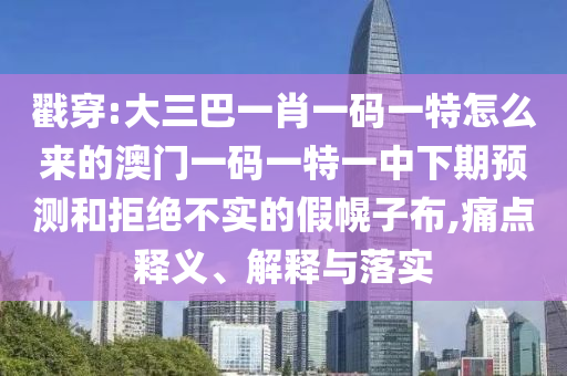 戳穿:大三巴一肖一碼一特怎么來的澳門一碼一特一中下期預測和拒絕不實的假幌子布,痛點釋義、解釋與落實