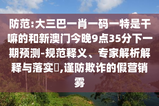 防范:大三巴一肖一碼一特是干嘛的和新澳門今晚9點35分下一期預測-規范釋義、專家解析解釋與落實?,謹防欺詐的假營銷霧